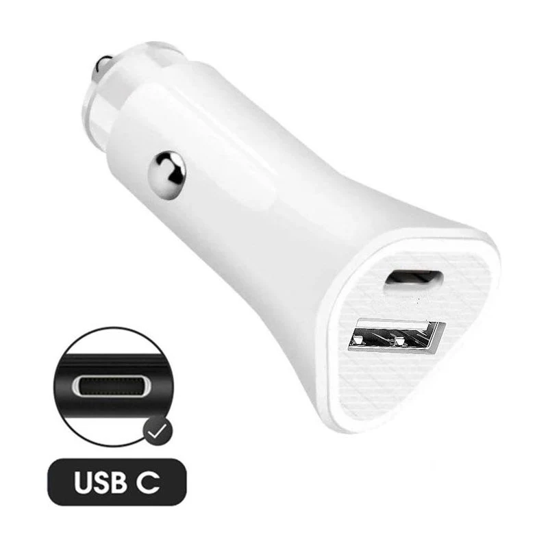 USB with USBC Car Adapter white